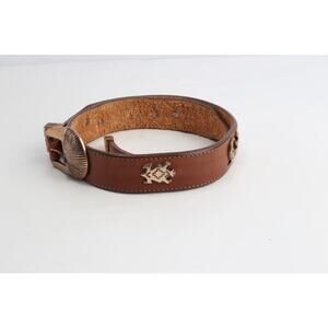 Vintage Brown Leather Skinny Belt Bull Lizard Snake Animal Motif Western 28